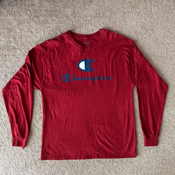 Champion Shirt Mens XL Long Sleeve Crewneck Logo Spellout Red - Picture 1 of 11